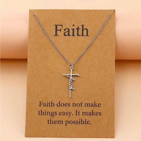 Silver Stainless Steel Cross Faith Chain Necklace - Picture 1 of 3
